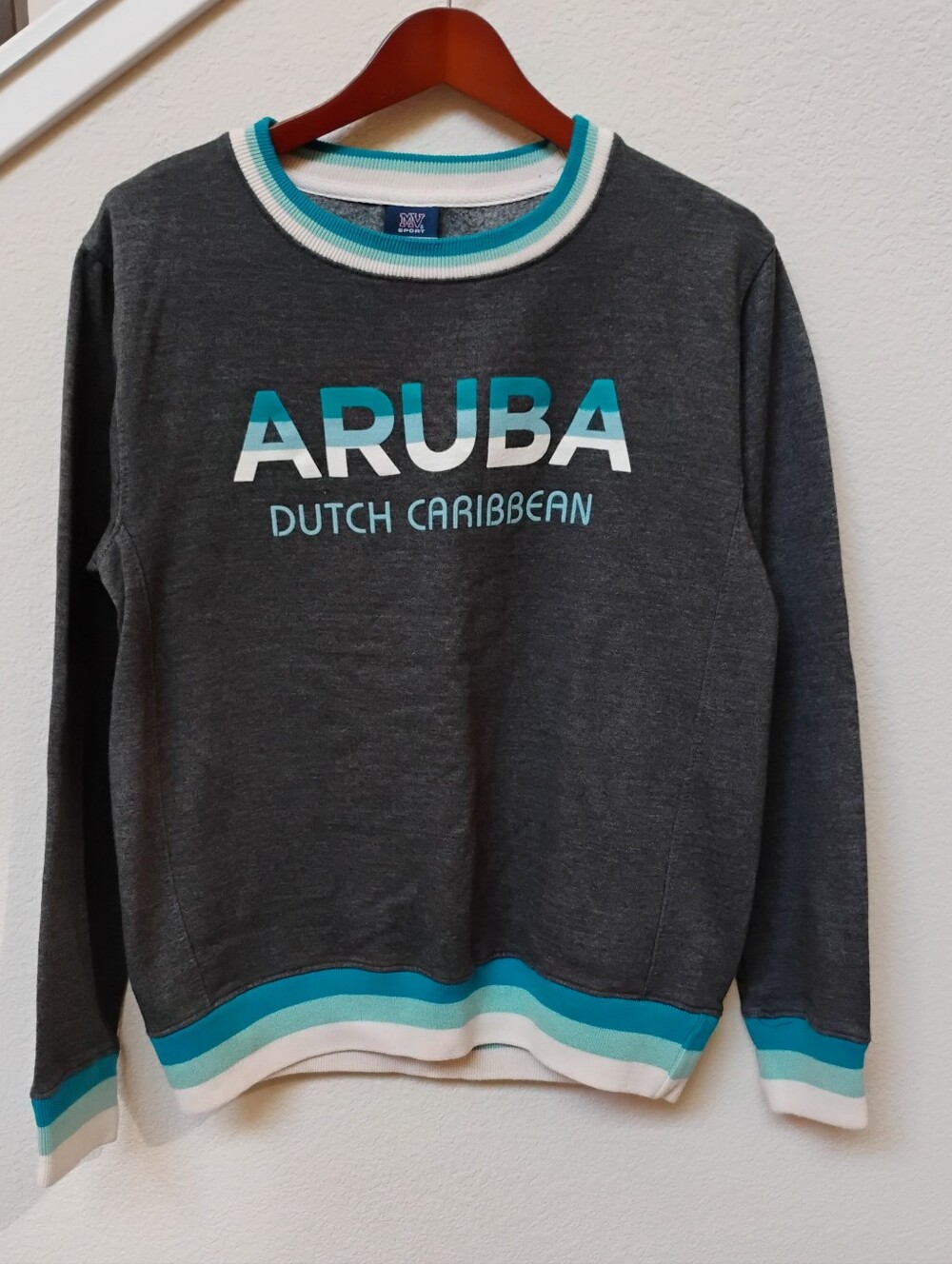 MV Sport Aruba Graphic Crewneck Sweater - Dark Gray, Teal & White